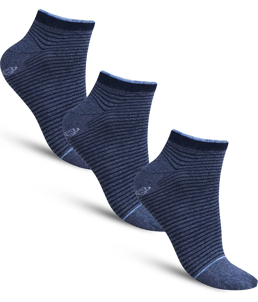 Dollar - Cotton Men's Striped Blue Mid Length Socks ( Pack of 3 )