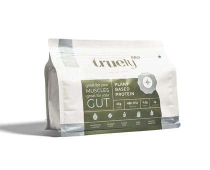 Truely Pro - Vegan Plant Protein | 24g Protein/Serving | 4 Bn CFU Probiotics | 3 Protein Sources - Pea, Brown Rice & Moong Bean | No Artificial Flavours | THIRD-PARTY TESTED | Unflavoured | 1KG