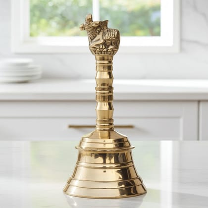 Brass Pooja Hand Bell, Nandi Ghanti, Height : 5.5 Inch (FMAS681 E)