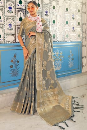 Friar Grey Linen Silk Saree
