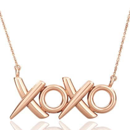 Brass 18k Rose Gold Xoxo Chain Pendant For Women-Pink