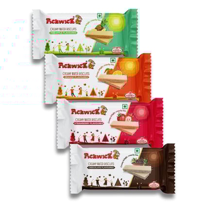 PICKWICK Assorted Wafer Biscuits Combo Pack -Chocolate, Orange, Pineapple, Strawberry- (75gm x 4)