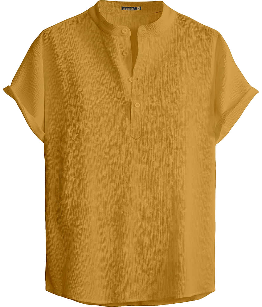 WEBRIC Mustard Polyester Men's Shirt Style Kurta ( Pack of 1 )