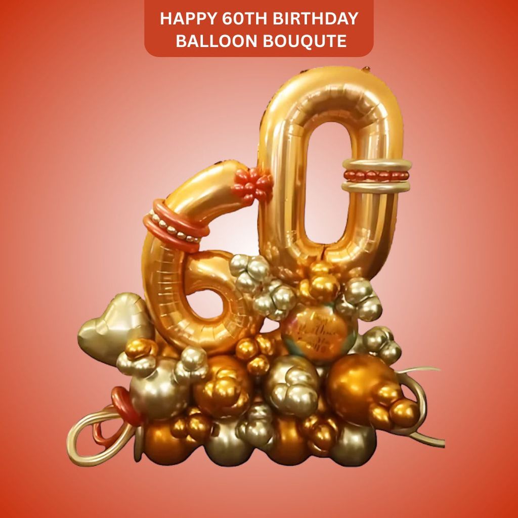 Happy 60th Birthday Golden & Silver Balloon Bouquet Set - Party and Festive Needs | Buy online on ZillyBuy