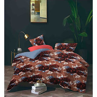 Black Bee Maroon Flowers Print On Brown Double Bedsheet With 2 Pillow Covers (208 X 213 Cm)(Bs4-03) Black Bee Maroon Flowers Print On Brown Double Bedsheet With 2 Pillow Covers (208 X 213 Cm)(Bs4-03)