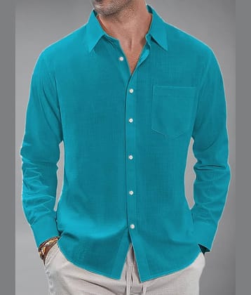Yugnik Cotton Blend Slim Fit Full Sleeves Men's Formal Shirt - Turquoise ( Pack of 1 )