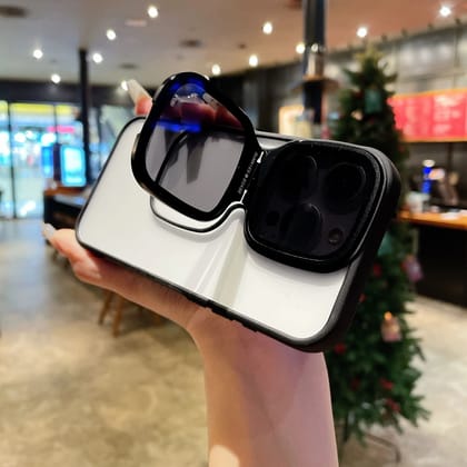 iPhone 14 Series Sunglasses Holder High Lens All-inclusive PC Anti-fall Protective Case-iPhone 14 Pro Max / Black