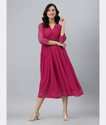 Janasya Pack of 1 Chiffon Self Design Flared Women's Kurti - ( Pink )
