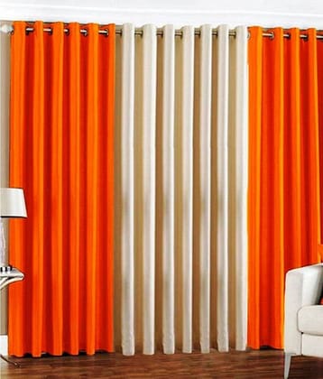 N2C Home Solid Semi-Transparent Eyelet Curtain 9 ft ( Pack of 3 ) - Orange