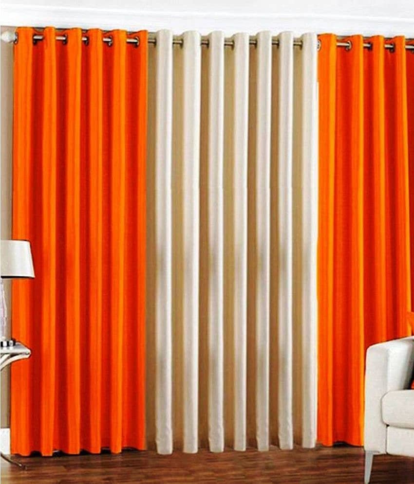 N2C Home Solid Semi-Transparent Eyelet Curtain 9 ft ( Pack of 3 ) - Orange