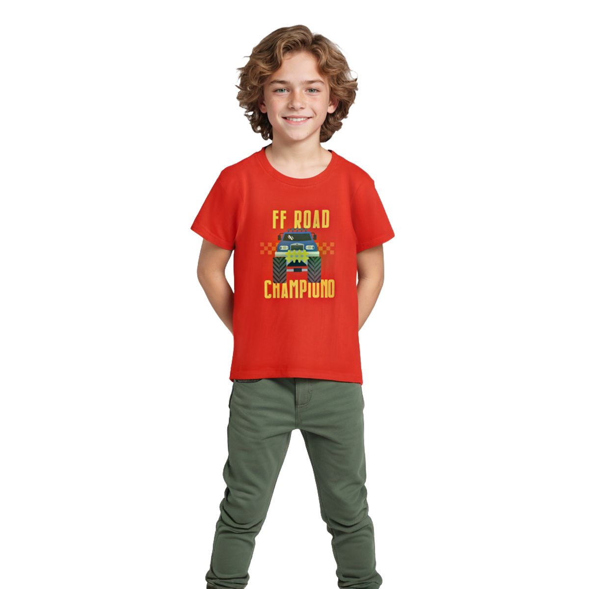 Boys T shirt Cotton Fiery Red Off Road Champion