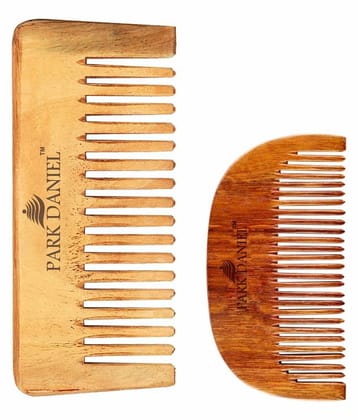 Park Daniel  Neem Wooden & Beard Comb Fine Tooth Rattail Comb Pack of 2