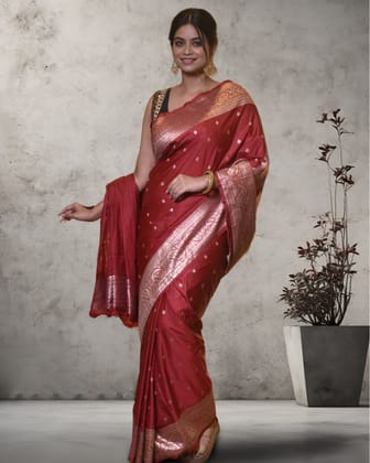 Wine Red Banarasi Pure Masharoo Silk Saree