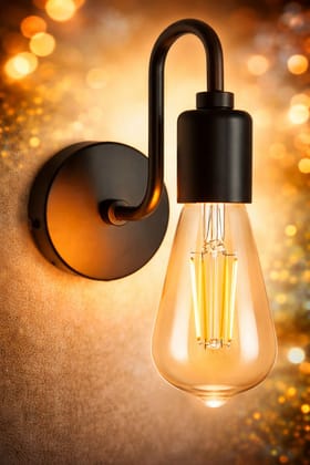 SPARKWORLD Vintage Industrial Naked Bulb Wall Light with Holder Minimalist Retro Design for Home & Caf Decor | Size: 20X23 cm | Colour: Black