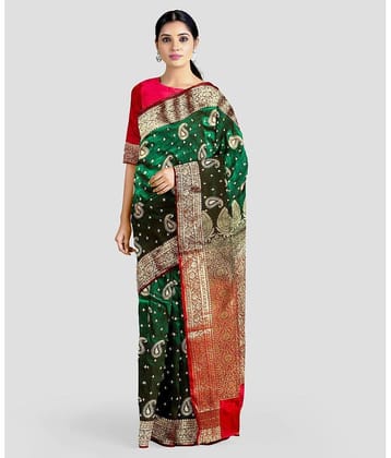 shopeezy tex fab Banarasi Silk Embellished Saree With Unstitched Blouse Piece ( Green )