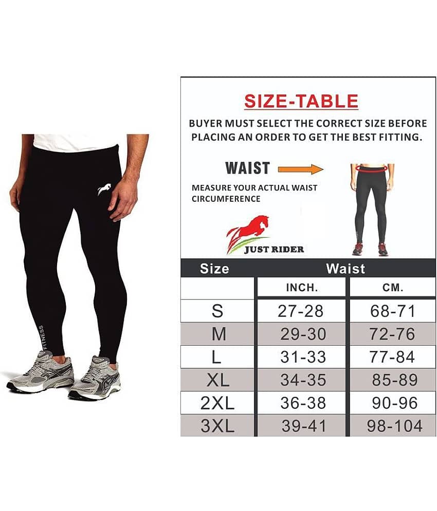 Rider Full Length Skinny lower  Compression Tights Multi Sports Exercise/Gym/Running/Yoga/Other Outdoor ineer wear for Sports - Skin Tight Fitting - Black Color