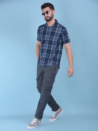 Blue Tartan Check 100% Cotton Shirt-S / Blue