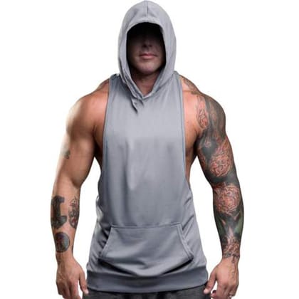 HOT BUTTON Solid Sleeveless Gym Vest Hoodie for Men - Stylish Workout Sleeveless Hooded T-Shirt