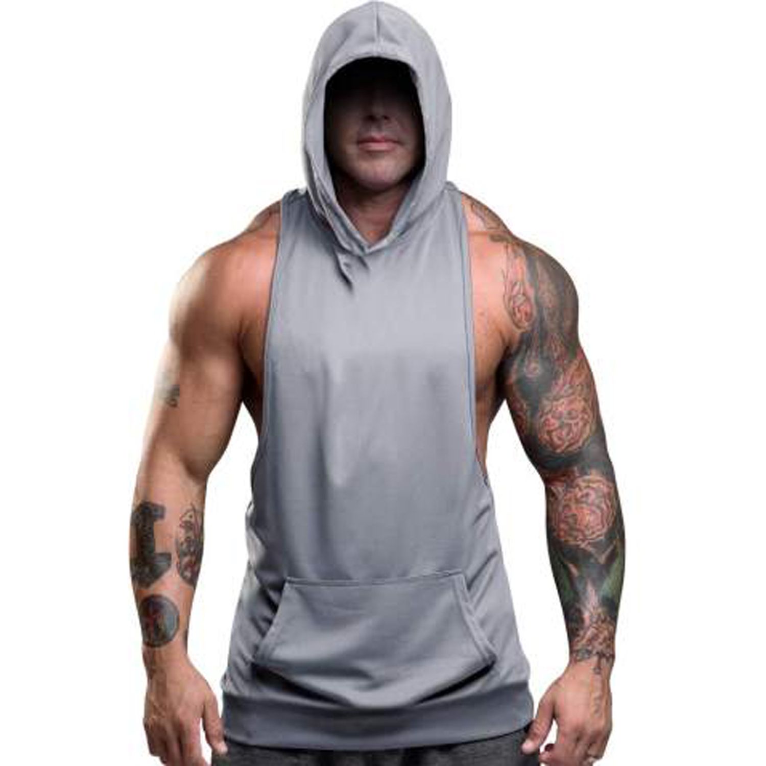 HOT BUTTON Solid Sleeveless Gym Vest Hoodie for Men - Stylish Workout Sleeveless Hooded T-Shirt