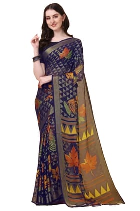 Women's Viscose Rayon Printed Saree with Unstitched Blouse (Navy Blue)