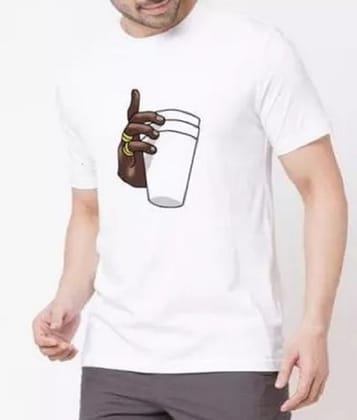 Trending Cup In Hand MC Stan Style Printed White Round Neck T-Shirt for Men, Half Sleeves Polyester Tee (Color-White Size-L)