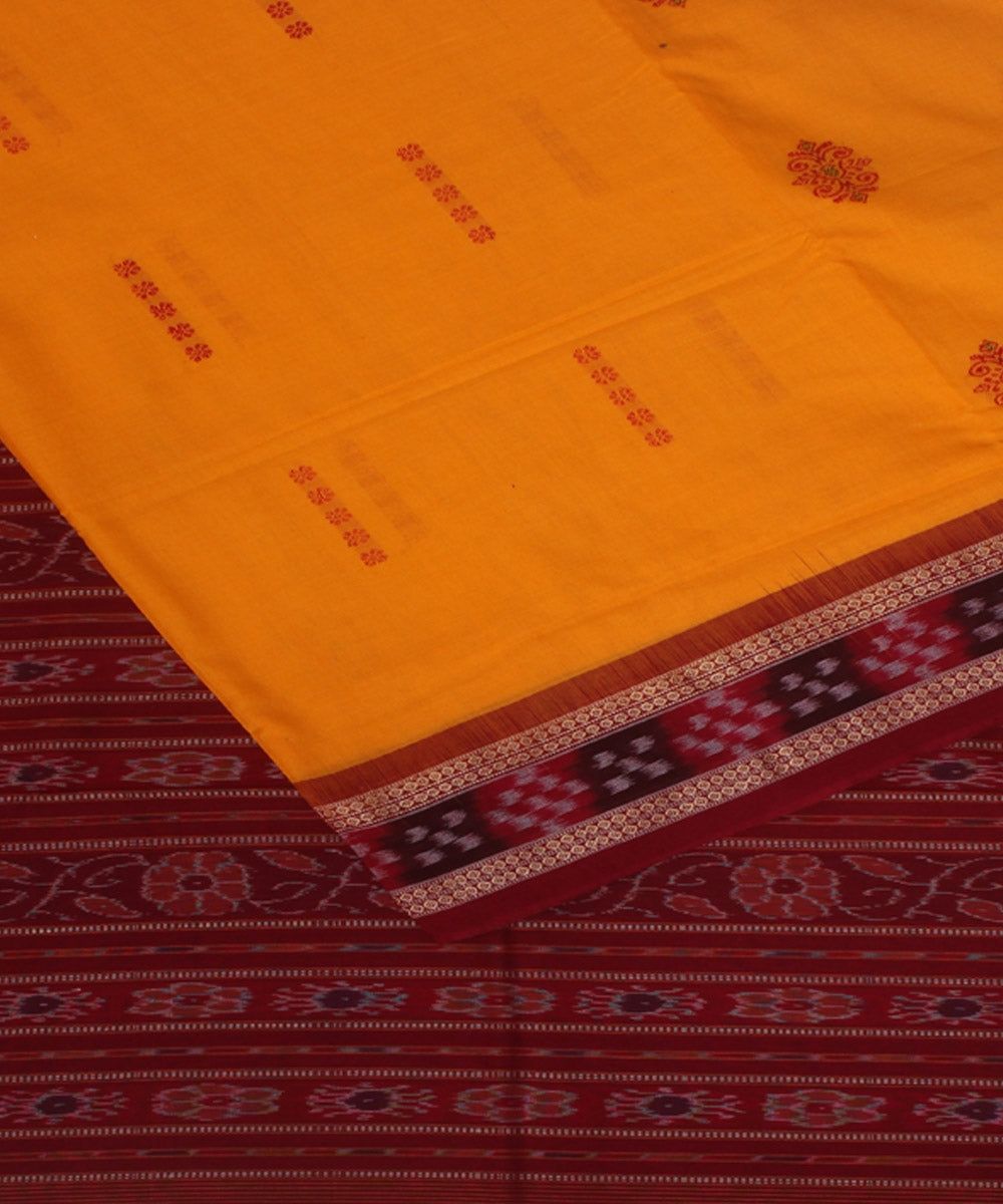 Yellow maroon cotton handwoven bomkai saree