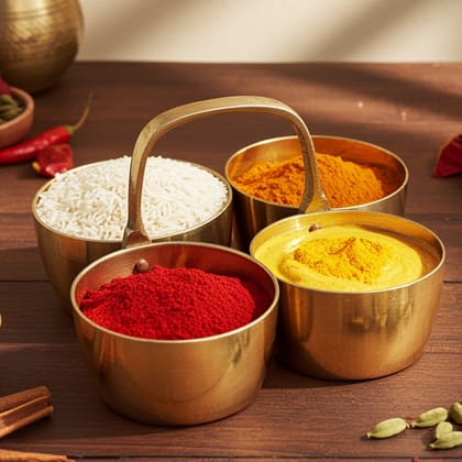 Brass Chokta Small 4 Bowl Combined (ZMAS142 D)