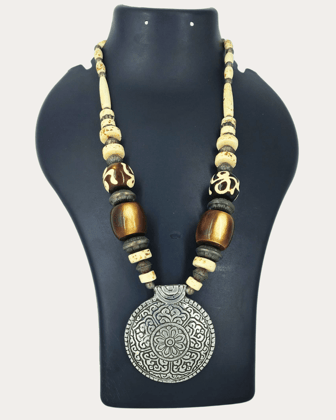 Vintager Wooden Metal Beaded Ethnic Necklace