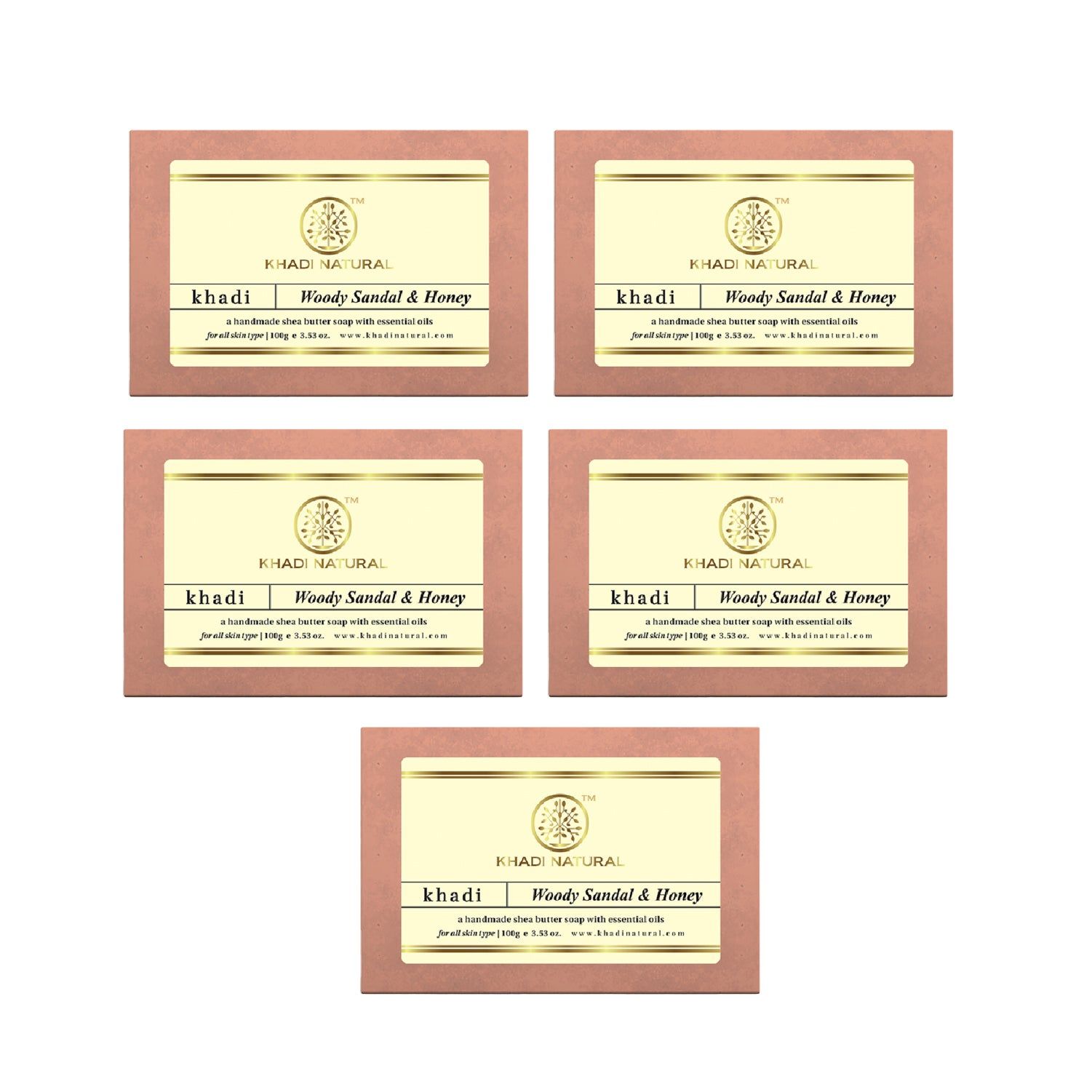 Khadi Natural Woody Sandal & Honey Soap Combo Pack Of 5 – 100gm Each