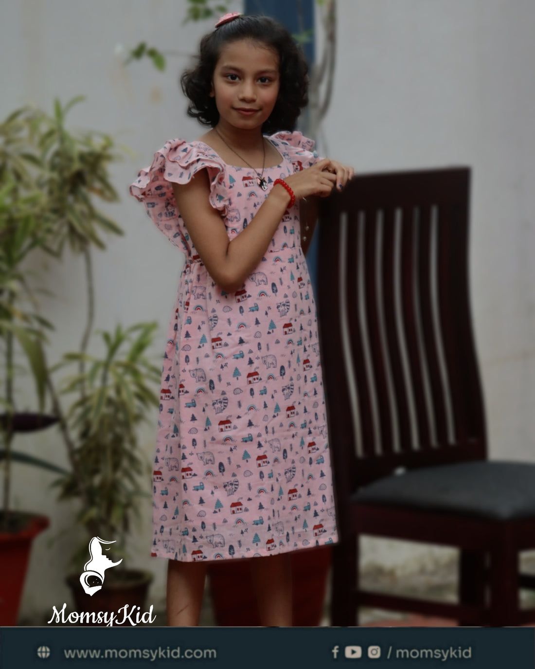 Butterfly Bliss  Pink Cotton Kids Print Frock for girls