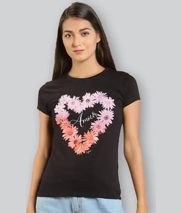 LYRA Women Cotton Printed Regular Fit Round Neck T-Shirt ( Black )
