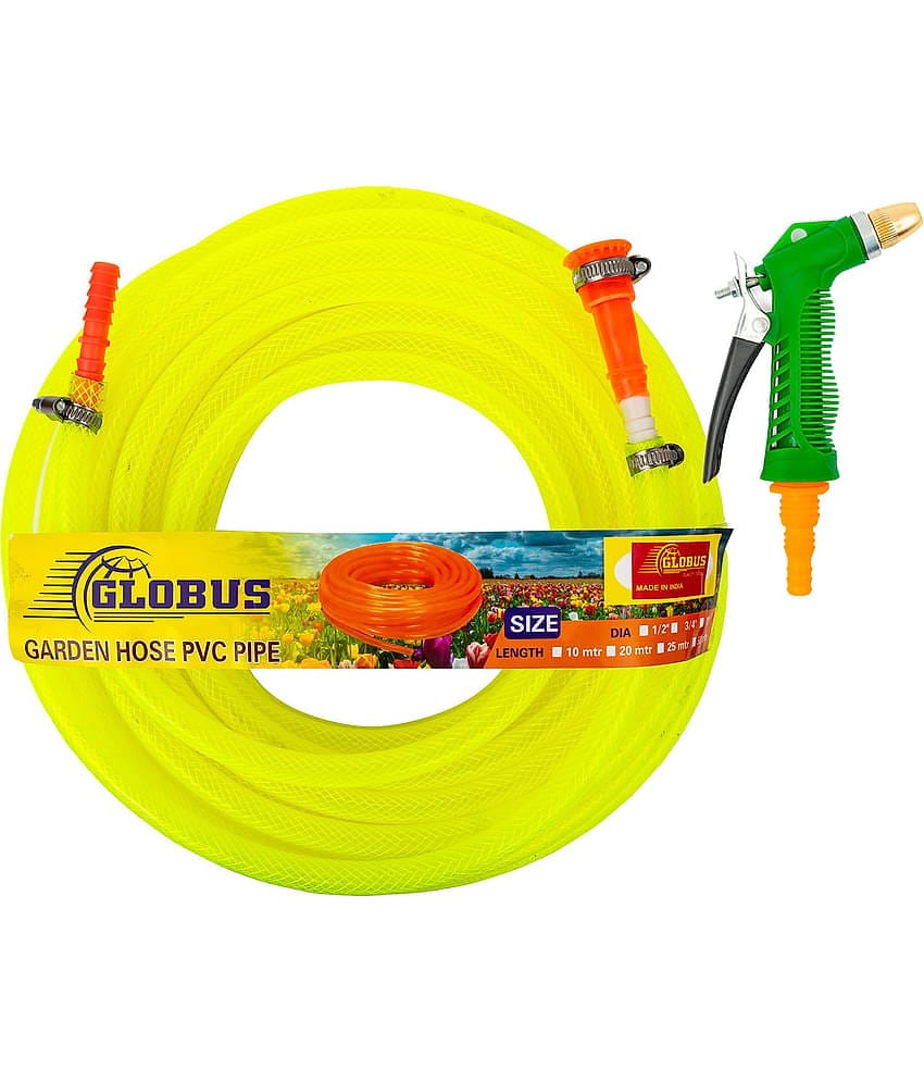 Globus Garden Nylon Water Hose Pipe(Length-10 Mtr & Thickness-1/2"/12.5mm)Multicolour with Gun Sprayer