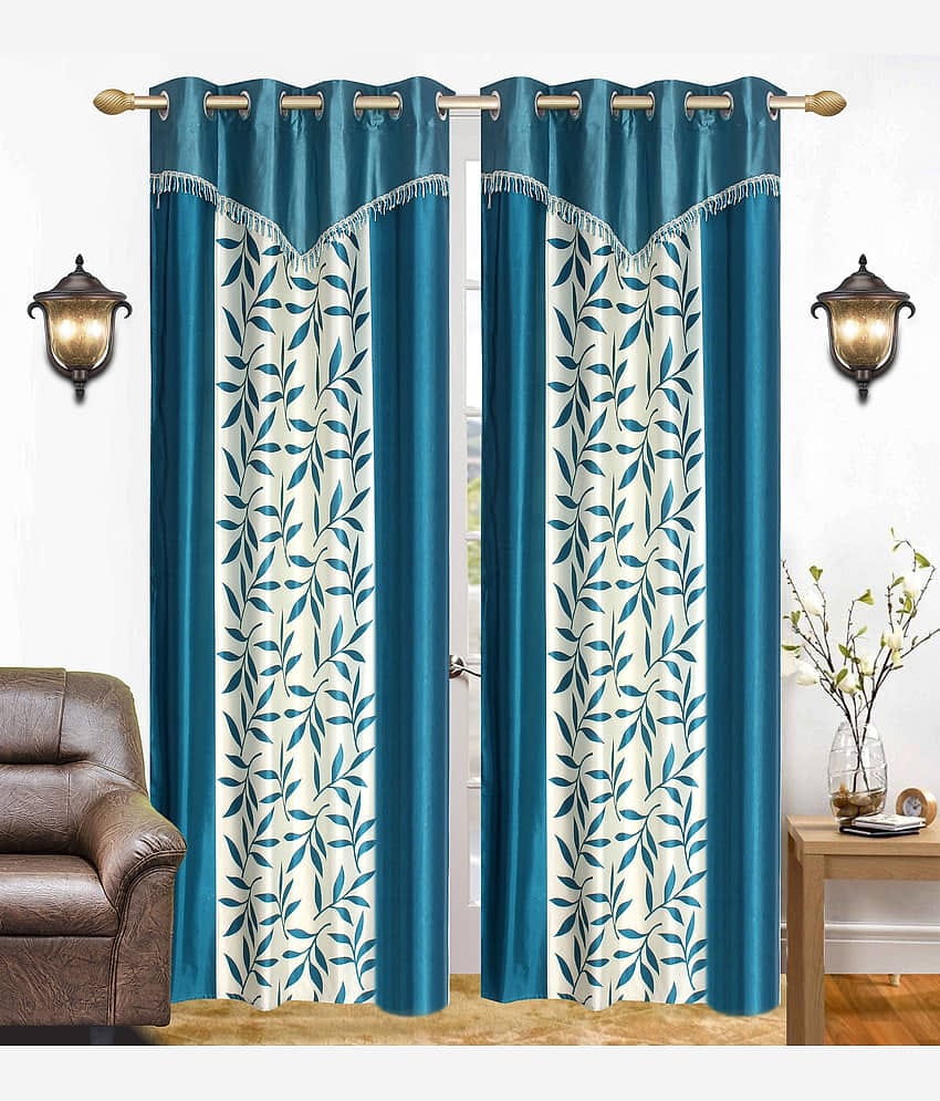 Stella Creations Floral Semi-Transparent Eyelet Curtain 9 ft ( Pack of 3 ) - Light Blue