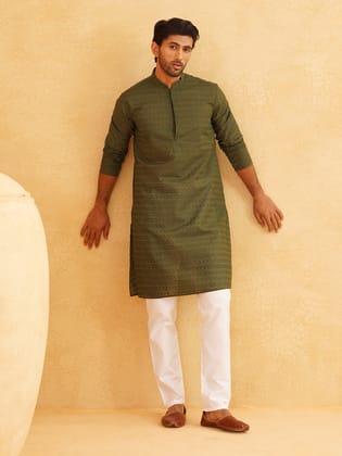 Sojanya Ethnic Motifs Embroidered Thread Work Pure Cotton Dark Green Straight Kurta With Churidar-38
