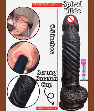 Premium 7 Inch Black Realistic Dildo with Strong Suction Cup HandsFree Spiral Soft Silicone Sex Toy for Women with Free Lube - Naughty Nights