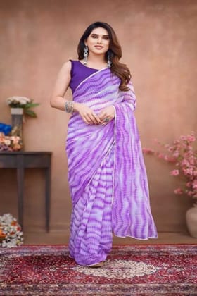 DivyaDrape 1 Minute Ready To Wear Purple Flower Digital Printed Georgette Saree