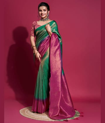 Satrani Silk Woven Saree With Unstitched Blouse Piece ( Green )