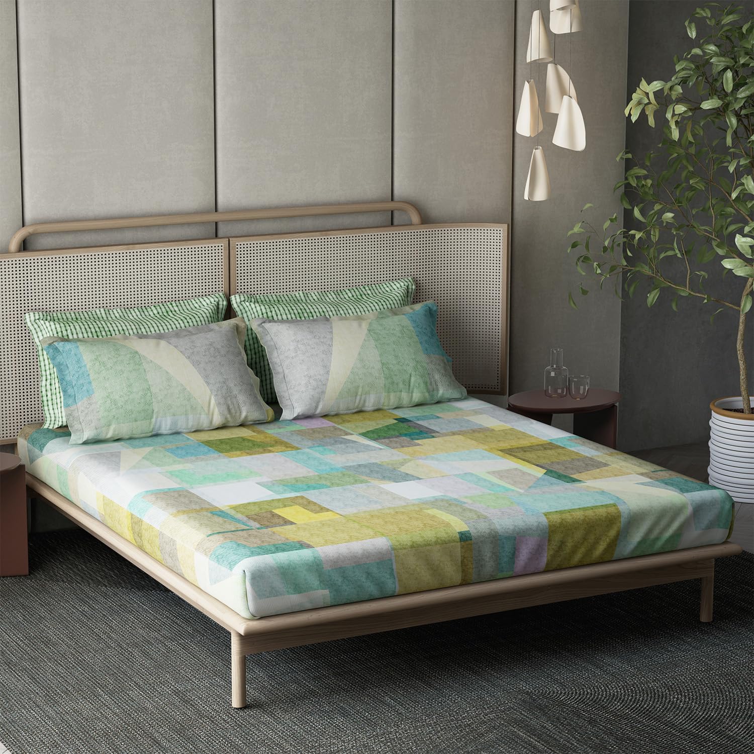 DDECOR Live beautiful Cotton King Bed Sheet Set with 4 Pillow Covers (274 CM X 274 CM, Green) Digital Print Contemporary 180TC GSM