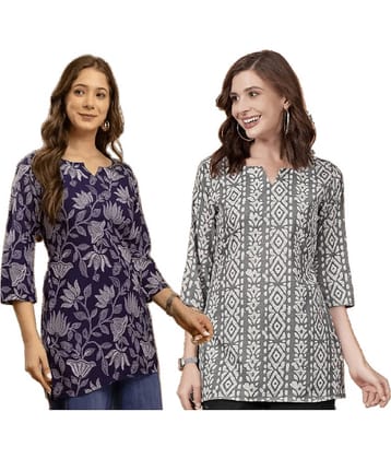 AK FASHION MALL Women Cotton Blend Printed A-line Kurti ( Blue )