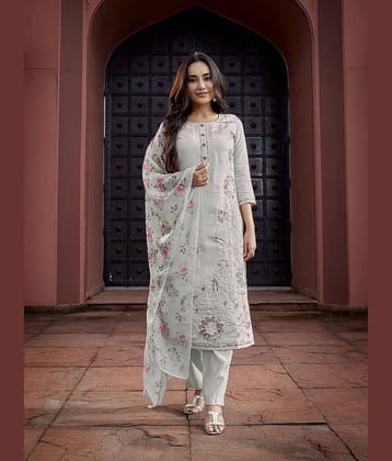 Royal Export Chanderi Embroidered Kurti With Pants Women's Stitched Salwar Suit - Purple ( Pack of 1 )