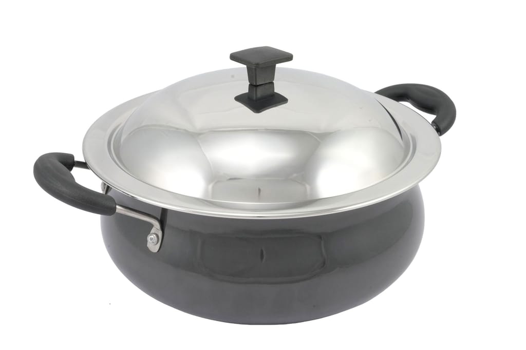 Nidhi Hard ANODISED Handi with SS LID I 3.6 LTR I 3MM (Non-Toxic, Non Reactive/Black) Thickness