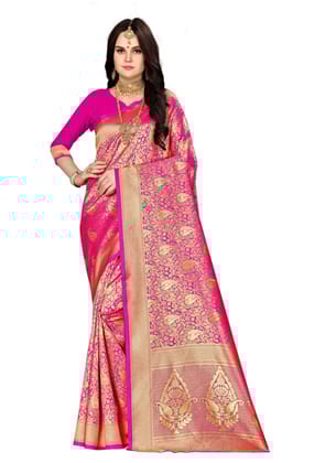 Generic Women's Banarasi Silk Saree (Pink, 5 - 6 Mtrs)