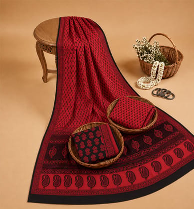 Handcrafted Bagh Print Cotton 3 Piece Suit Set 