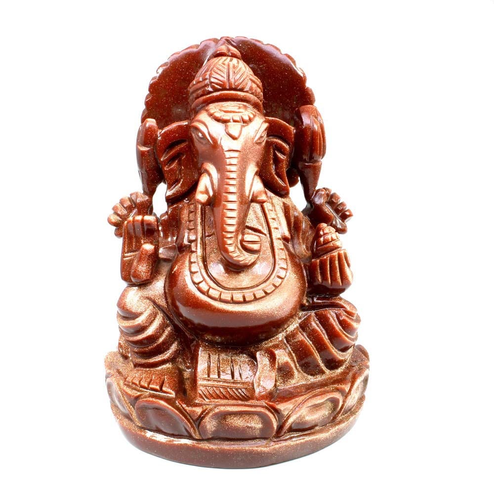 Ganesha Statue Goldstone Ganesh Carving Prosperity Wealth Luck Sculpture Art