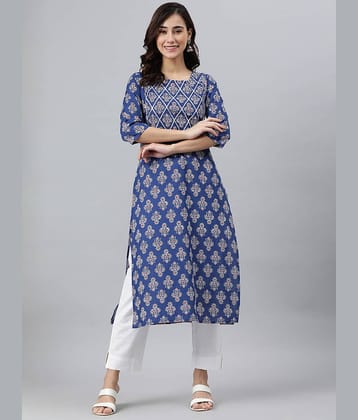 Janasya - Blue Cotton Women's Straight Kurti ( Pack of 1 )