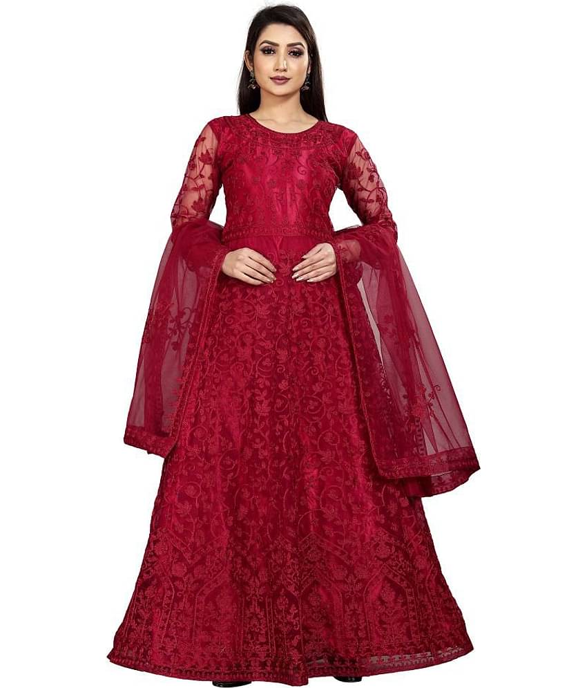 Apnisha - White Flared Net Women's Stitched Ethnic Gown ( Pack of 1 )