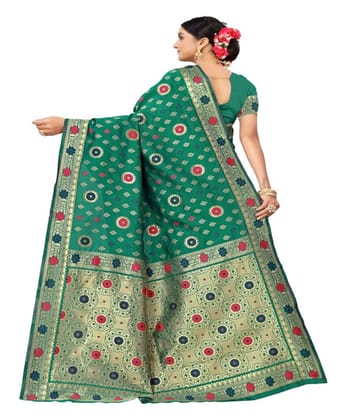 Women's Banarasi Silk Designer Weaving Saree with Unstitched Blouse (Green, 5.50 Mtrs)