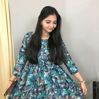 Floral Peacock Blue - Maternity Kurti with Feeding Zips - Soft Rayon-40 - 42 ( L - XL )