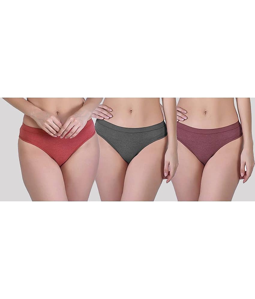 Kiran Enterprises Pack of 3 Cotton Solid Women's Bikini ( Multicolor )