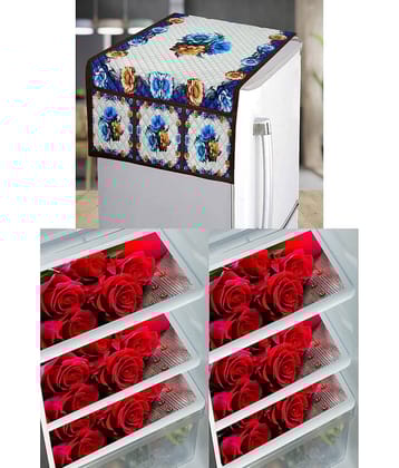 Grisha Cotton Floral Printed Fridge Mat & Cover ( 99 53 ) Pack of 7 - Brown